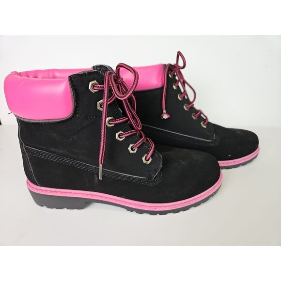 BM Collection Womens Size 6 Black High Top Boots Shoes Suade Pink 90s Y2K Neon - Picture 1 of 9